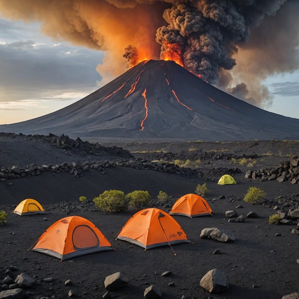 Quels sont les conseils pour un camping dans une zone à risque d'éruptions volcaniques ?